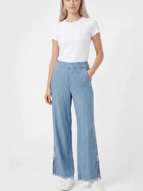 BILLY T Flowy Wide Leg Jeans Lightweight Lycocell. Pockets, self tie  sz small